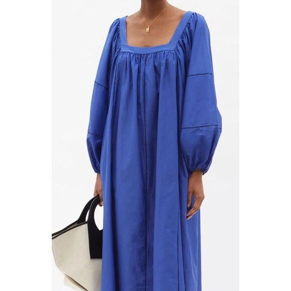 NWOT MATTEAU The Voluminous Folk Cotton-Silk Blend Dress, in lapis, $520 Sz 10 - Picture 1 of 9